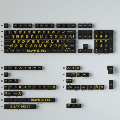 Black Gold Big Letters Pixel 104+25 Full PBT Dye-subbed Keycaps Set for Cherry MX Mechanical Gaming Keyboard